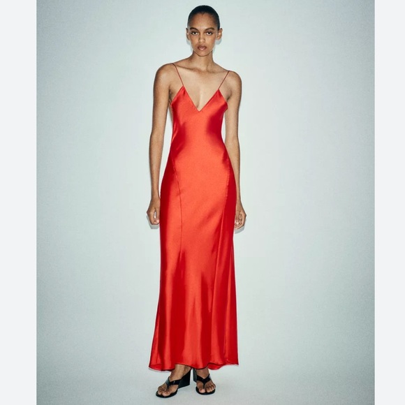 Zara Dresses & Skirts - NWT!! Zara Red Open Back Satin Slip Dress with Spaghetti Straps